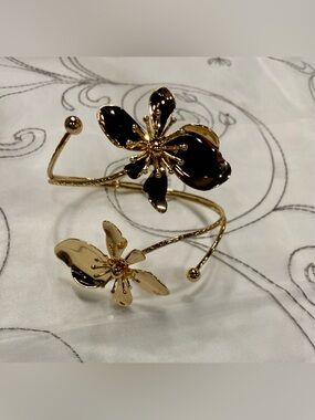 Gold Floral Open Cuff Bracelet/Arm Cuff